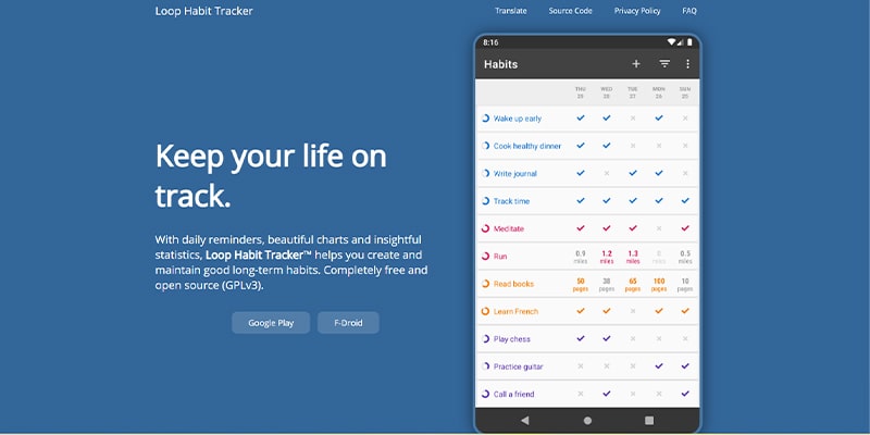 نرم افزار مدیریت زمان اندروید Loop – Habit Tracker